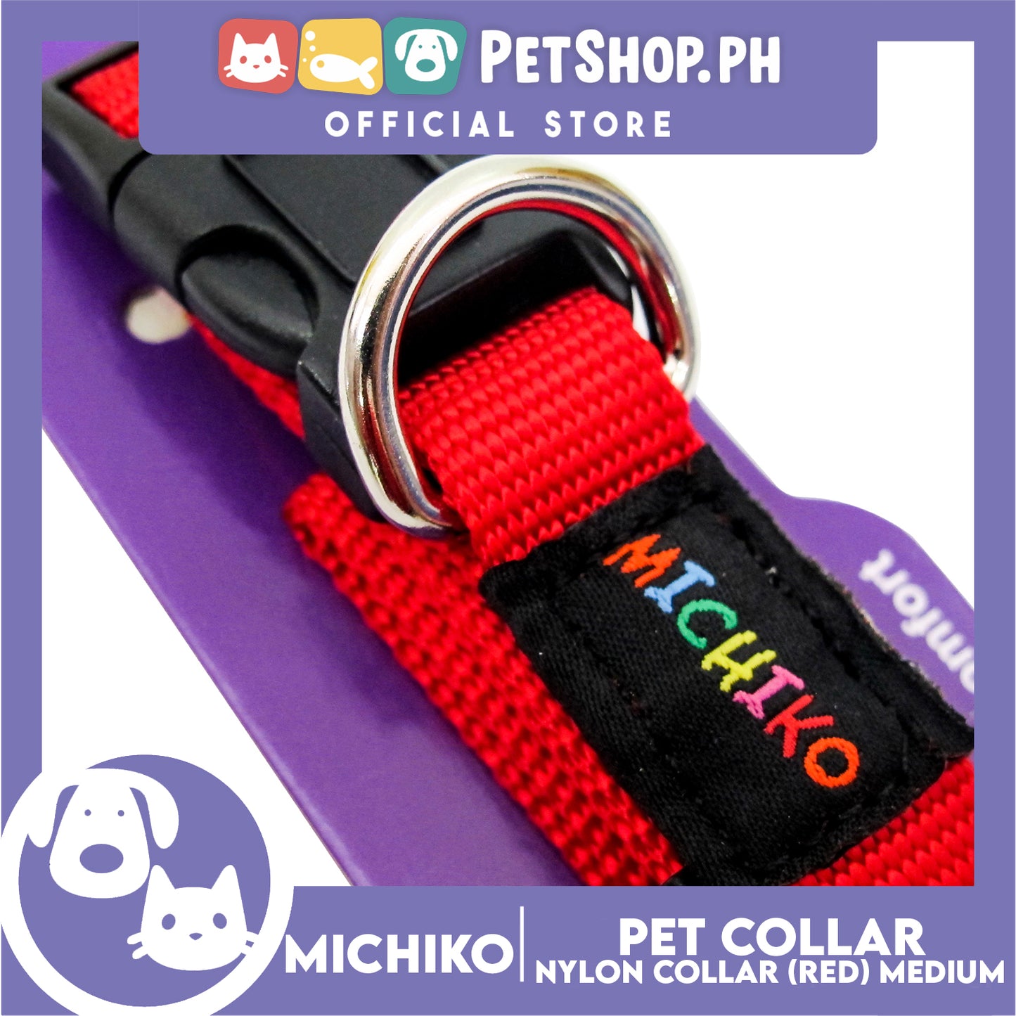 Michiko Nylon Collar Red (Medium) Pet Collar