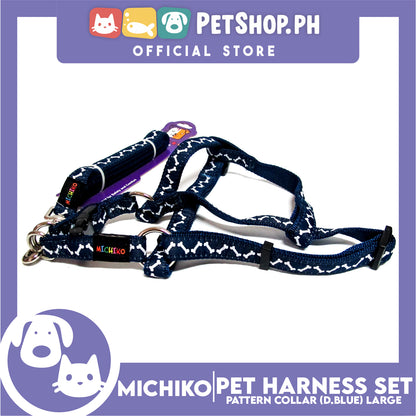 Michiko Pattern Harness Set Dark Blue (Large) Perfect for Your Dog