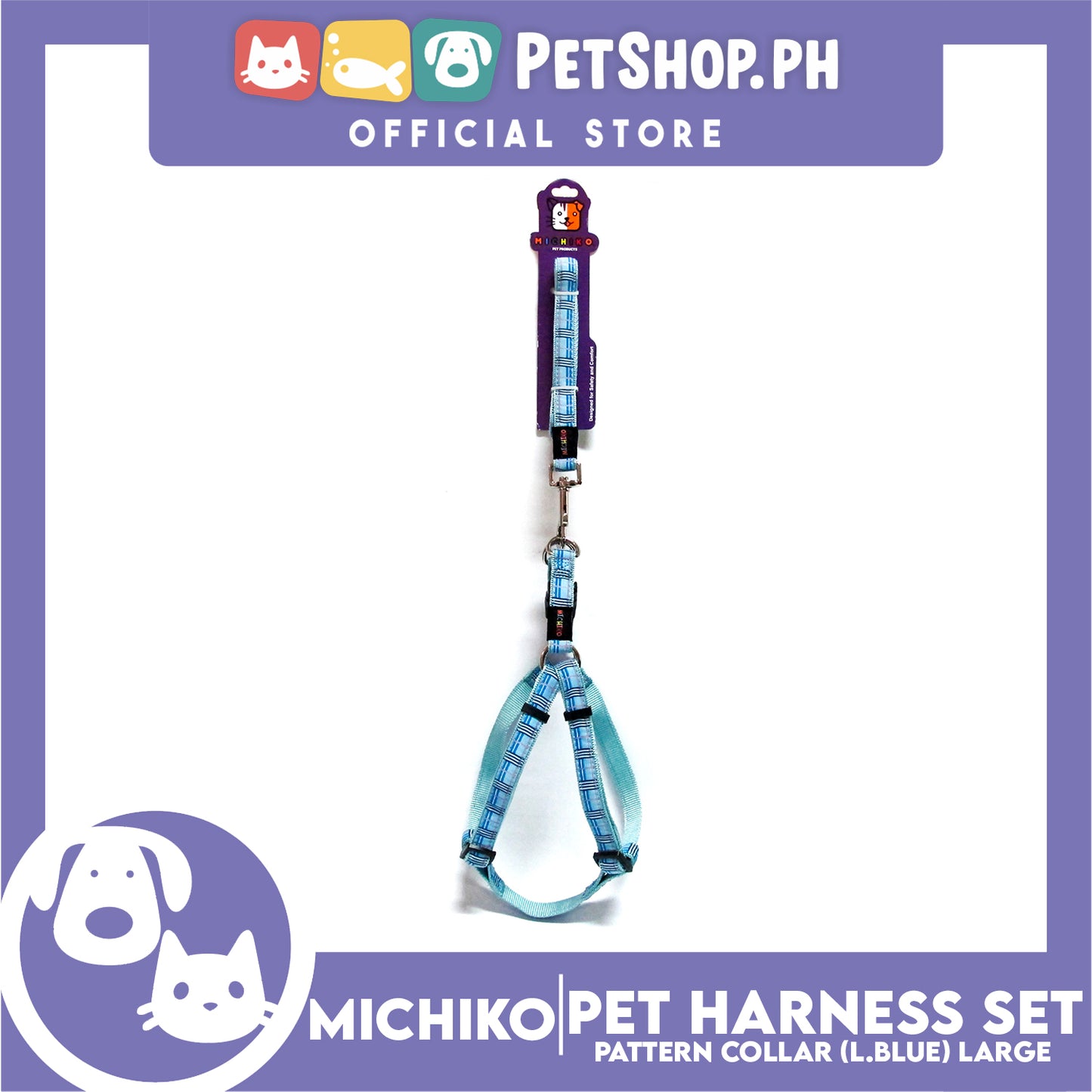 Michiko Pattern Harness Set Light Blue (Large) Perfect for Your Dog