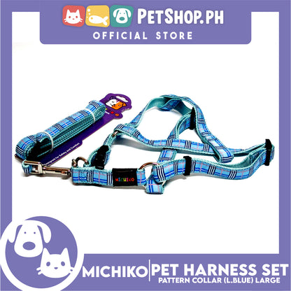 Michiko Pattern Harness Set Light Blue (Large) Perfect for Your Dog