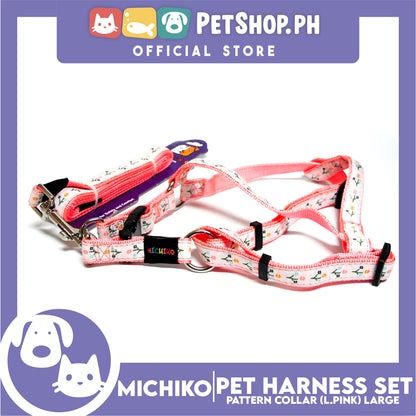 Michiko Pattern Harness Set Light Pink (Large) Perfect for Your Dog