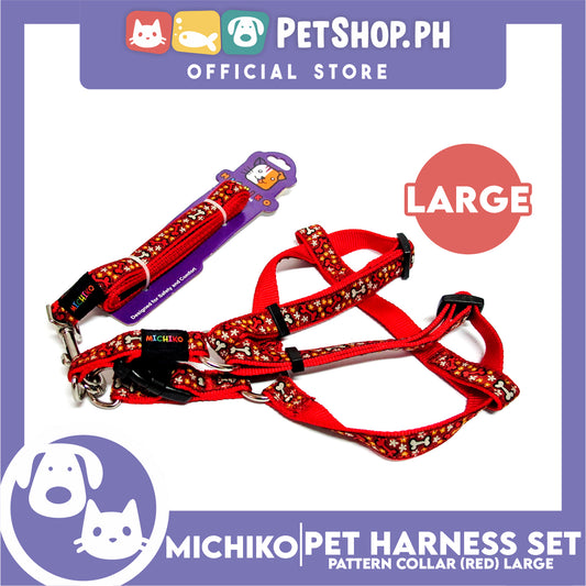 Michiko Pattern Harness Set Red (Large) Perfect for Your Dog