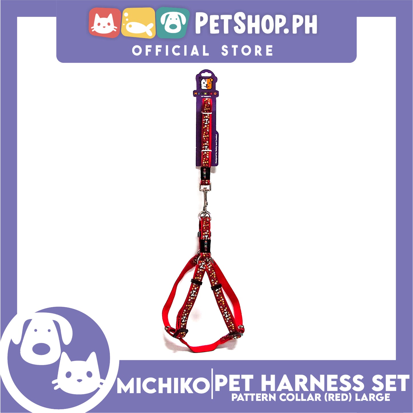 Michiko Pattern Harness Set Red (Large) Perfect for Your Dog