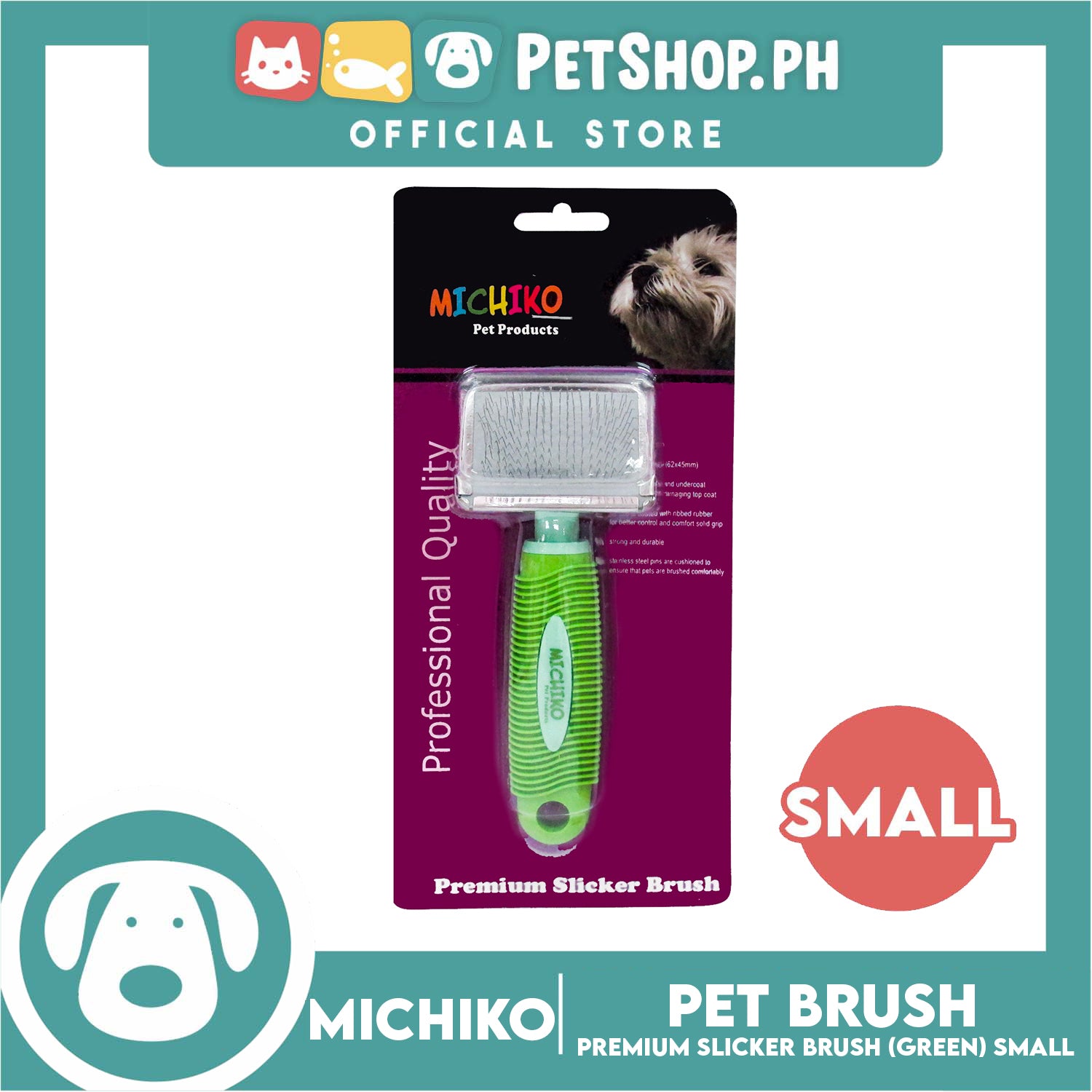 Slicker Color Michiko Premium Slicker Brush Green Color (Small) Pet Brush, Pet Groom ...