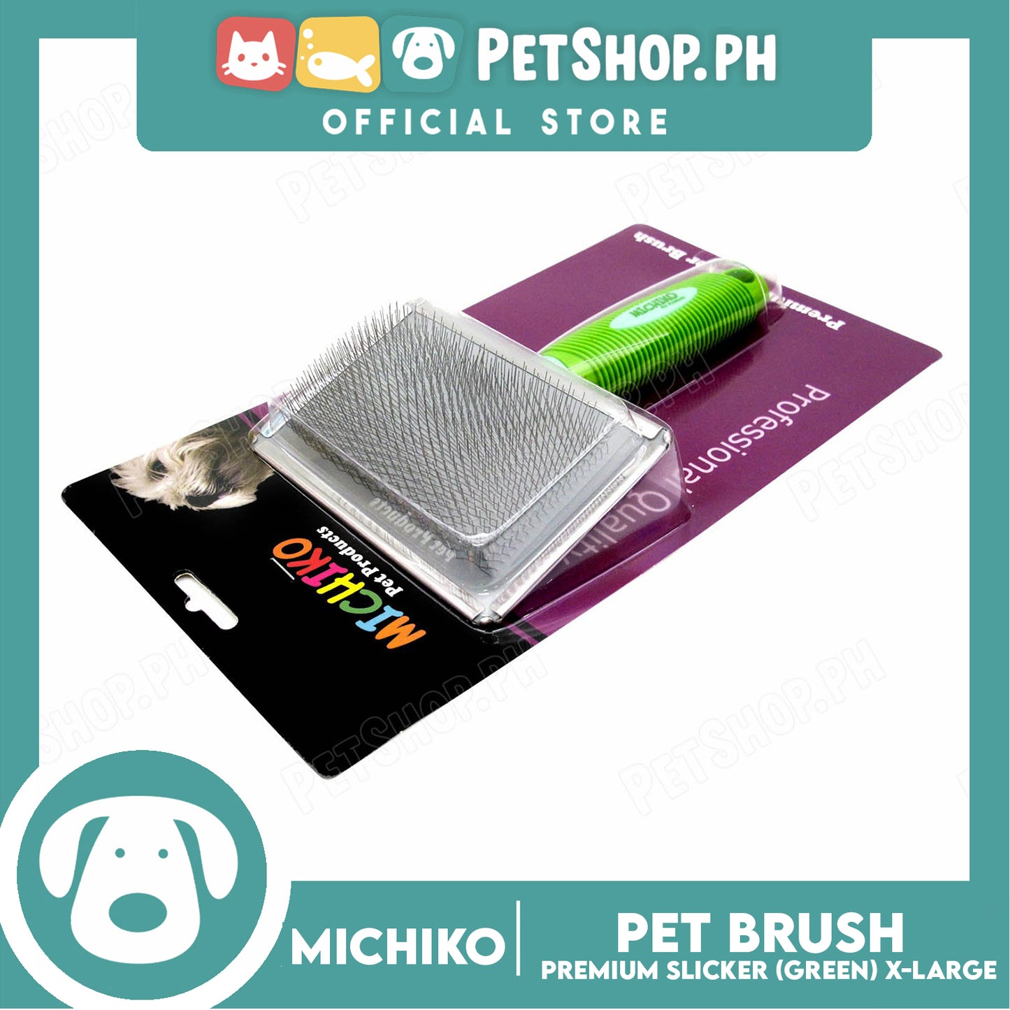 Michiko Premium Slicker Brush Green Color (Extra Large) Pet Brush, Pet Grooming