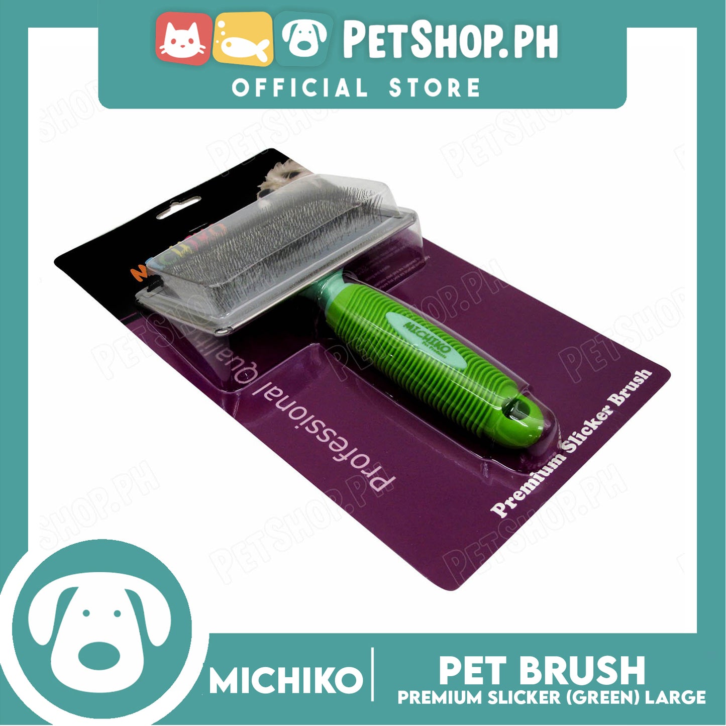 Michiko Premium Slicker Brush Green Color (Large) Pet Brush, Pet Grooming