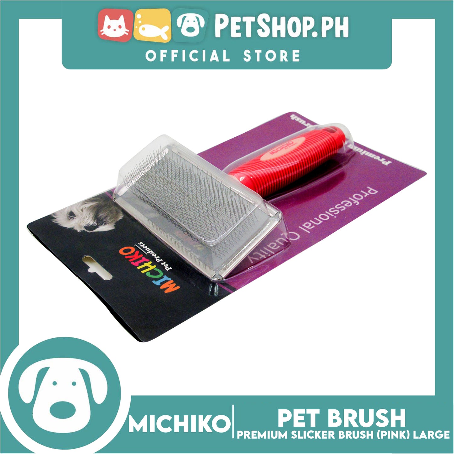 Michiko Premium Slicker Brush Pink Color (Large) Pet Brush, Pet Grooming