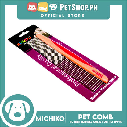 Michiko Rubber Handle Pet Comb (Pink) Pet Grooming