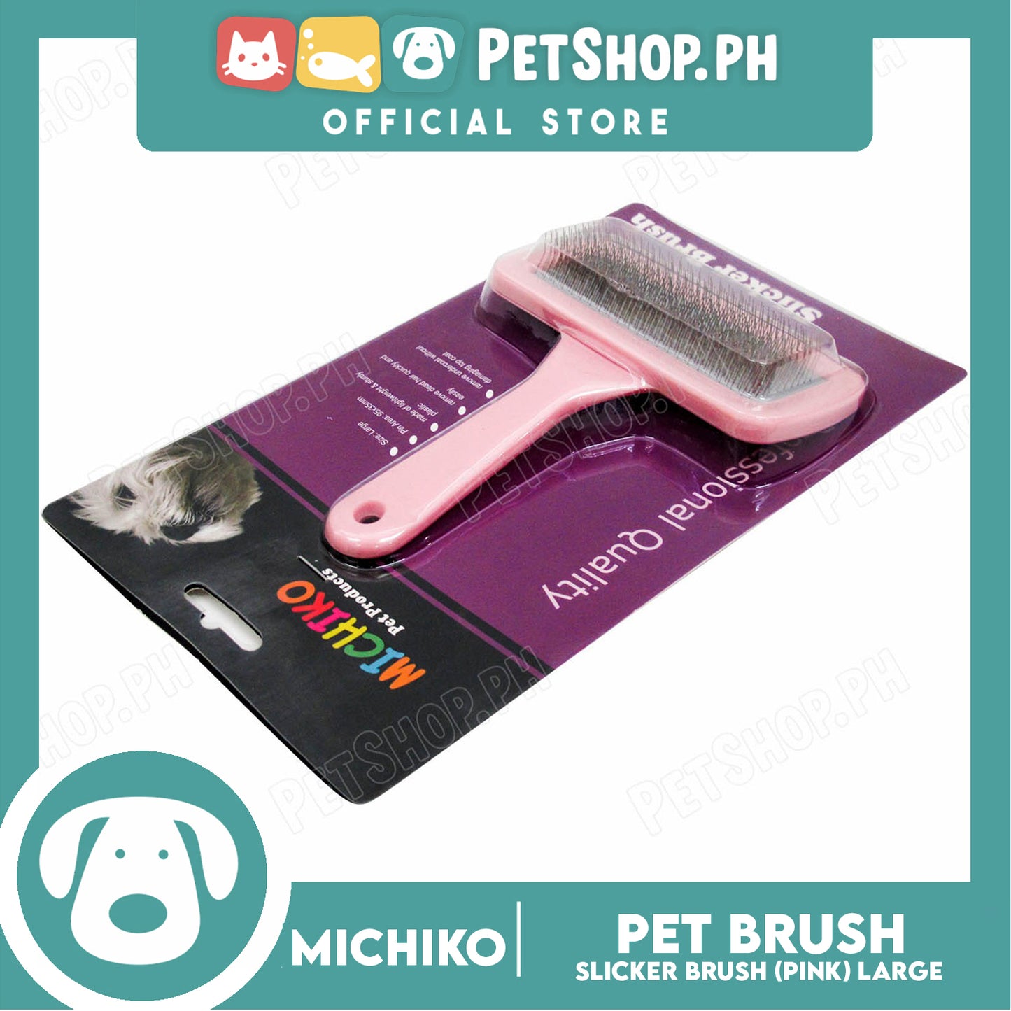 Michiko Slicker Brush Pink Color (Large) Pet Brush, Pet Grooming
