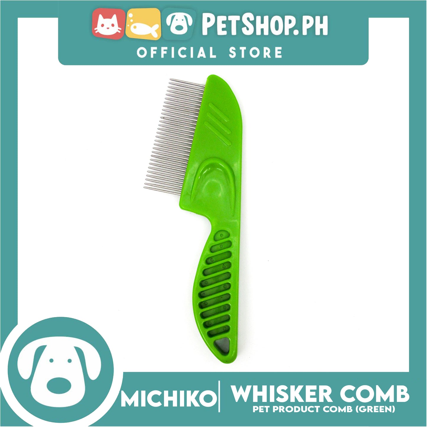 Michiko Pet Whisker Comb (Green) Pet Flea Comb, Pet Grooming