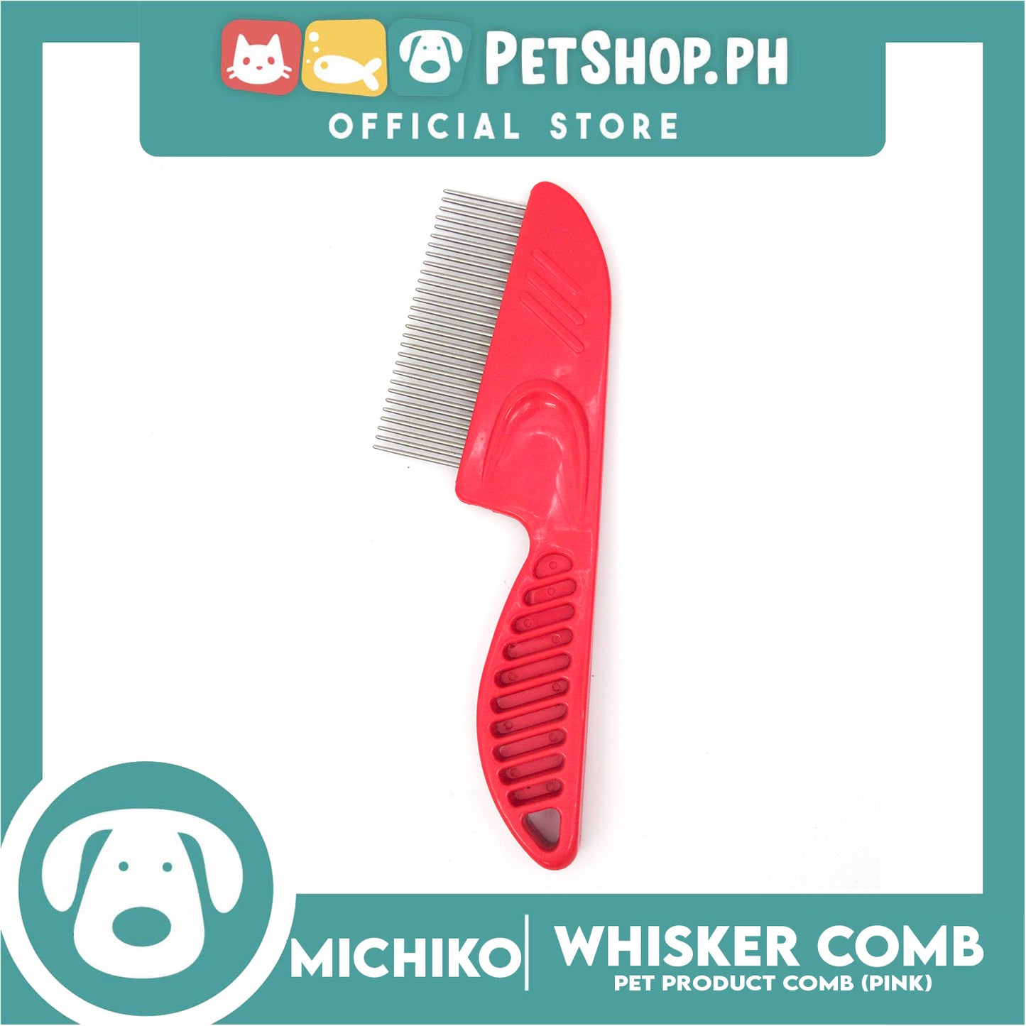 Michiko Pet Whisker Comb (Pink) Pet Flea Comb, Pet Grooming