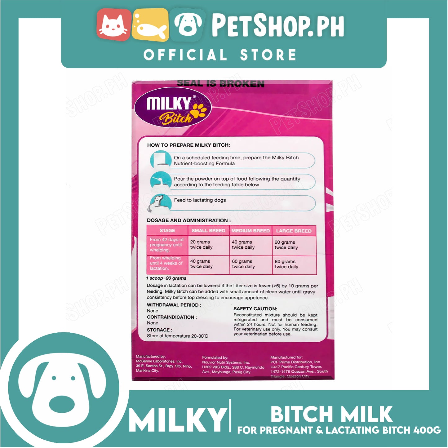 Milk Powder 400g with Nutrient Boosting Formula for Pregnant and Lactating Dogs