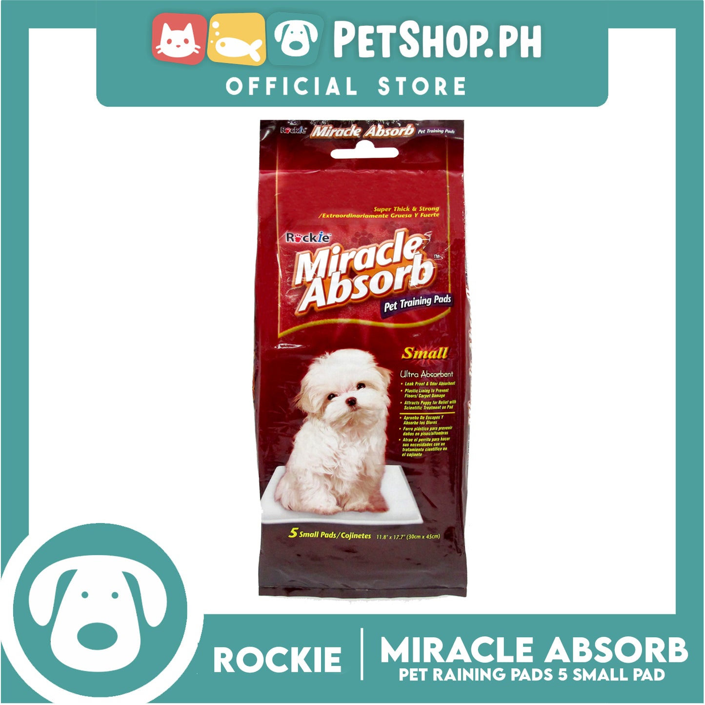 Rockie Miracle Absorb Pet Training Pads 5 Small Pads Ultra Absorbent