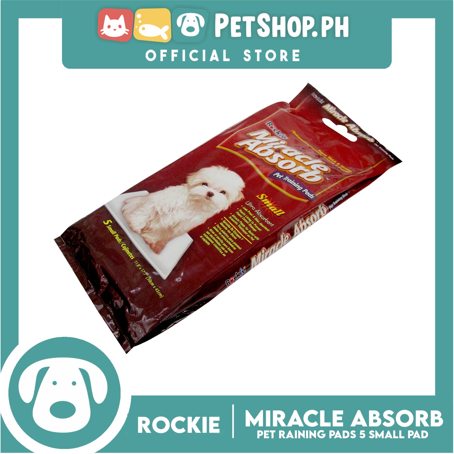 Rockie Miracle Absorb Pet Training Pads 5 Small Pads Ultra Absorbent