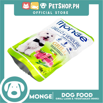 Monge Pouch Grill Chunkies Dog Food 100g (Lamb And Vegetables) Grain Free And Helps Dog Shiny Hair