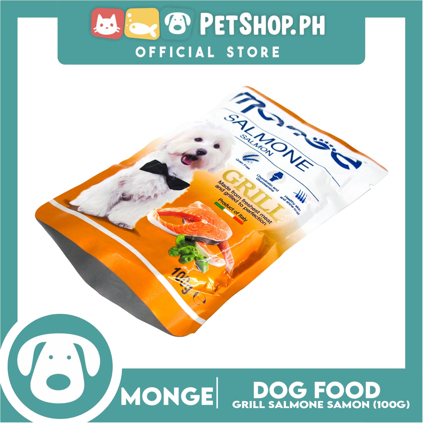Monge Pouch Grill Chunkies Dog Food 100g (Salmon) Grain Free And Helps Dog Shiny Hair
