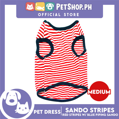 Pet Cloth Red Stripe Sando with Blue Piping