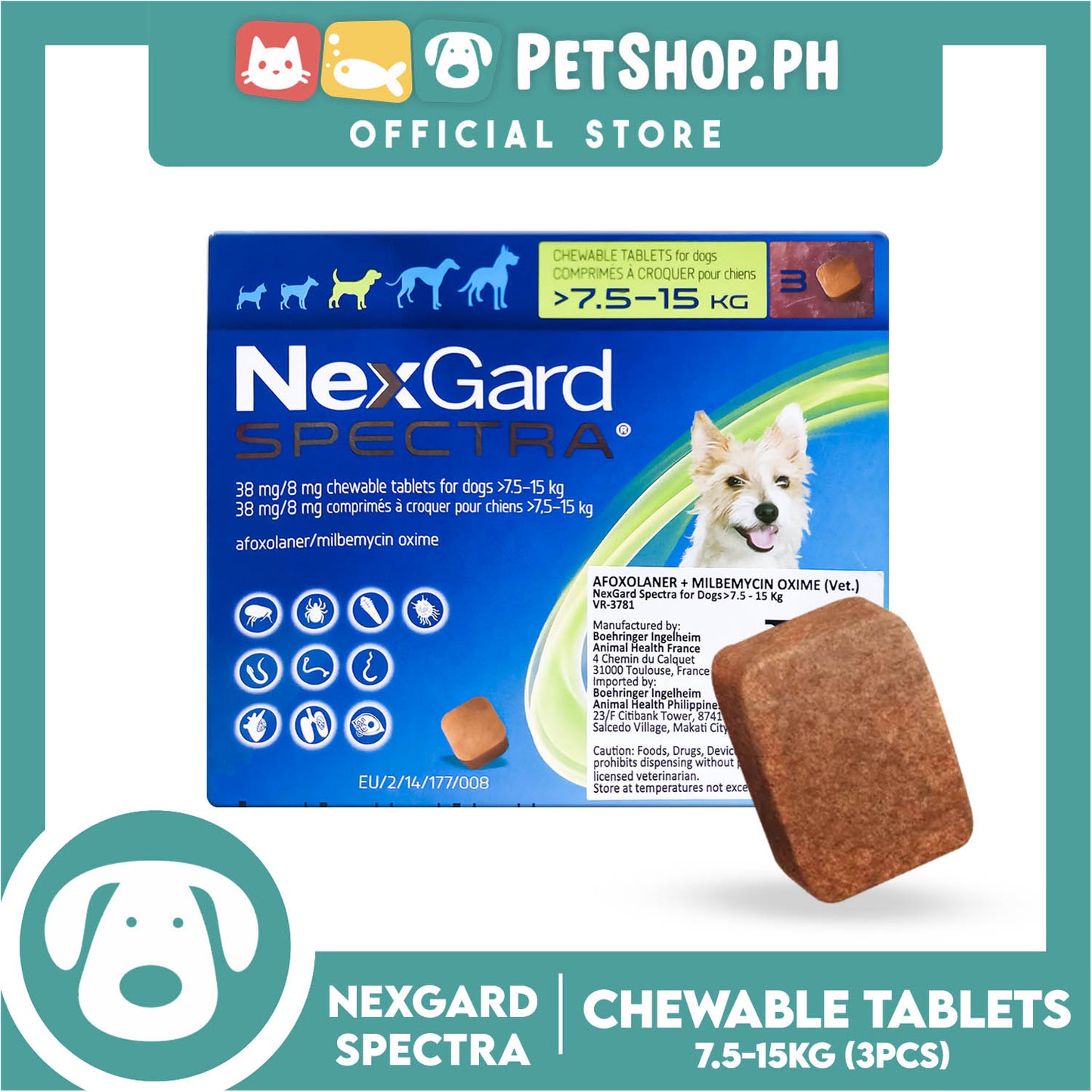 NexGard Spectra Chewable Tablets For Dogs Medium 7.5-15kg 38mg/ 8mg (3 –