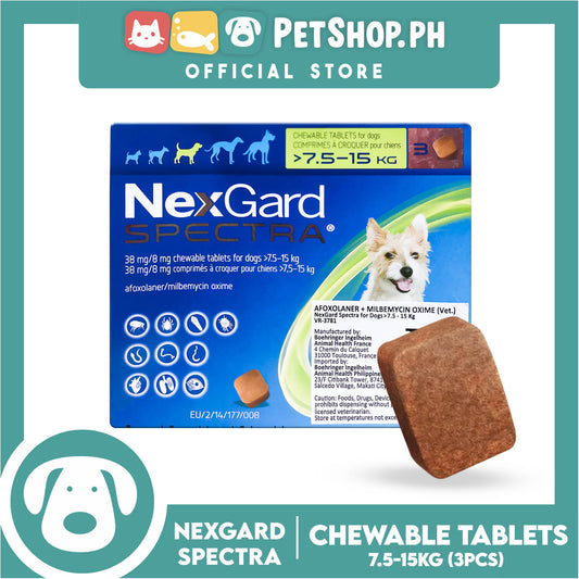 NexGard Spectra Chewable Tablets For Dogs Medium 7.5-15kg 38mg/ 8mg (3 Tablets) For Dogs Protection