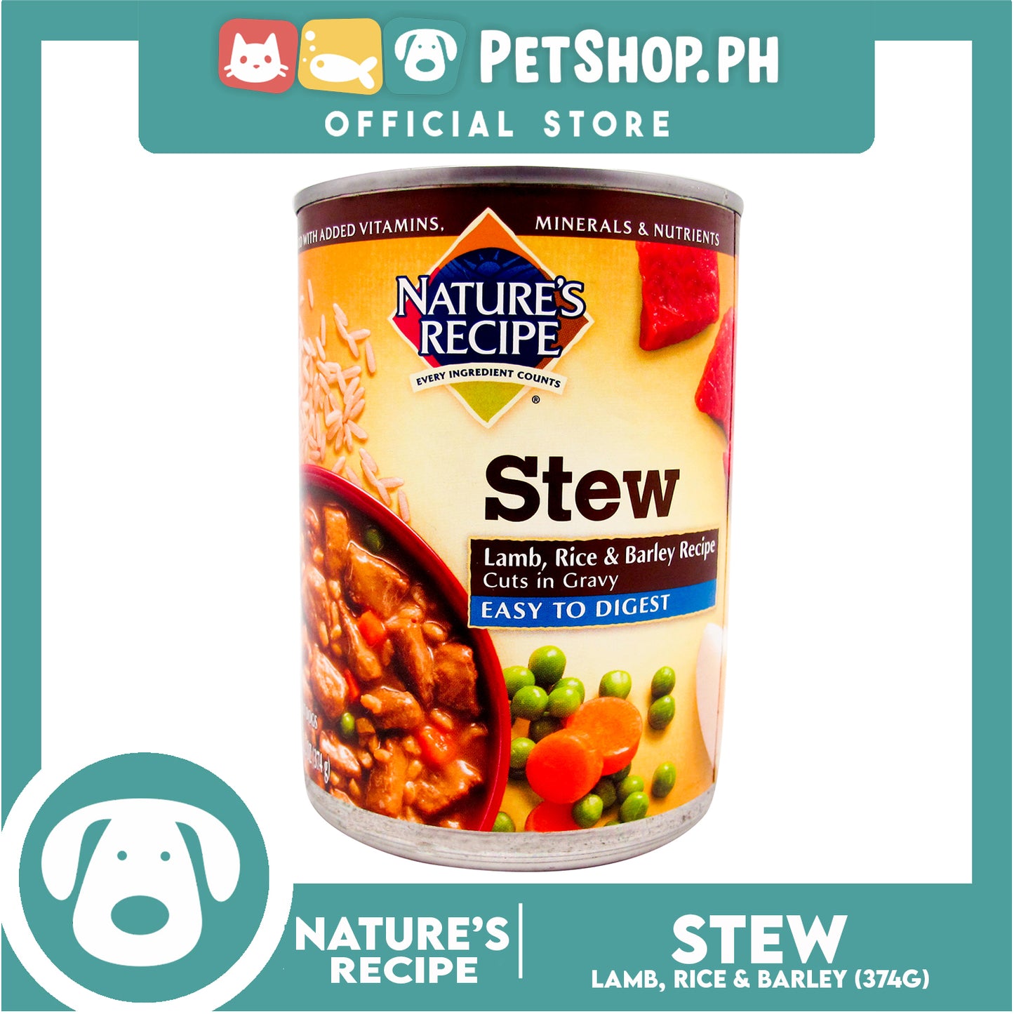 Nature's Recipe Stew Lamb, Rice and Barley Recipe Cuts in Gravy 374g