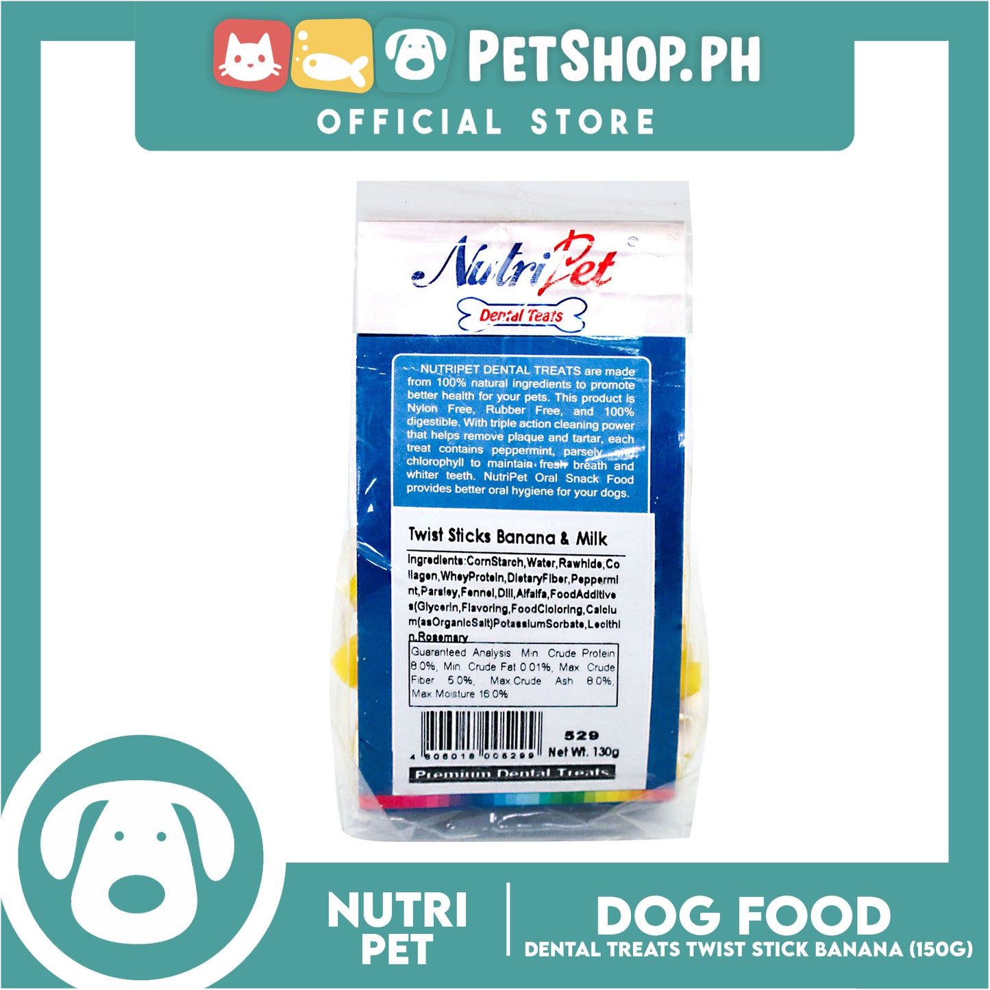 Nutripet Dental Treats Twist Sticks Banana and Milk Dog Treats - (529)