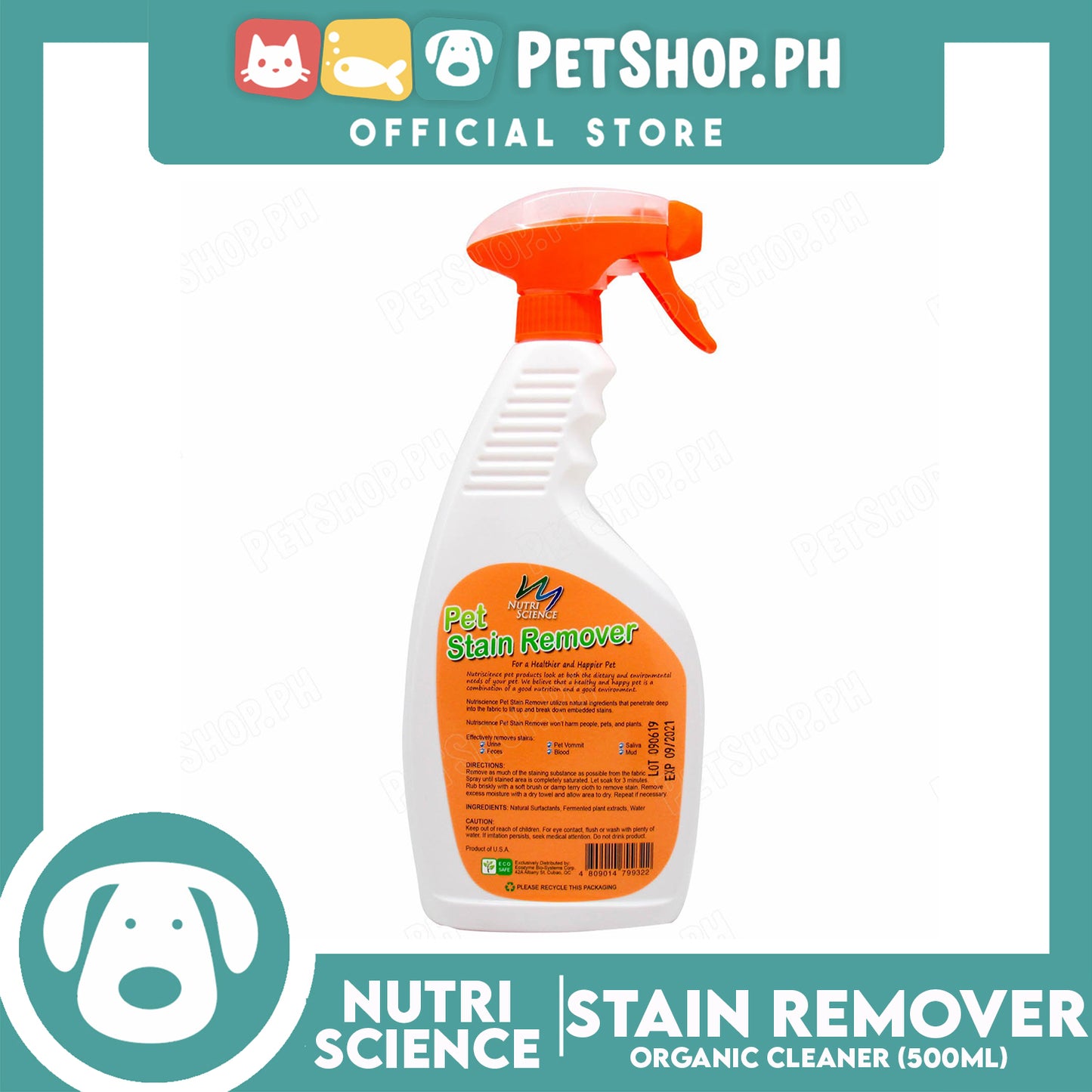 Nutri Science Pet Stain Remover Organic Cleaner 500ml