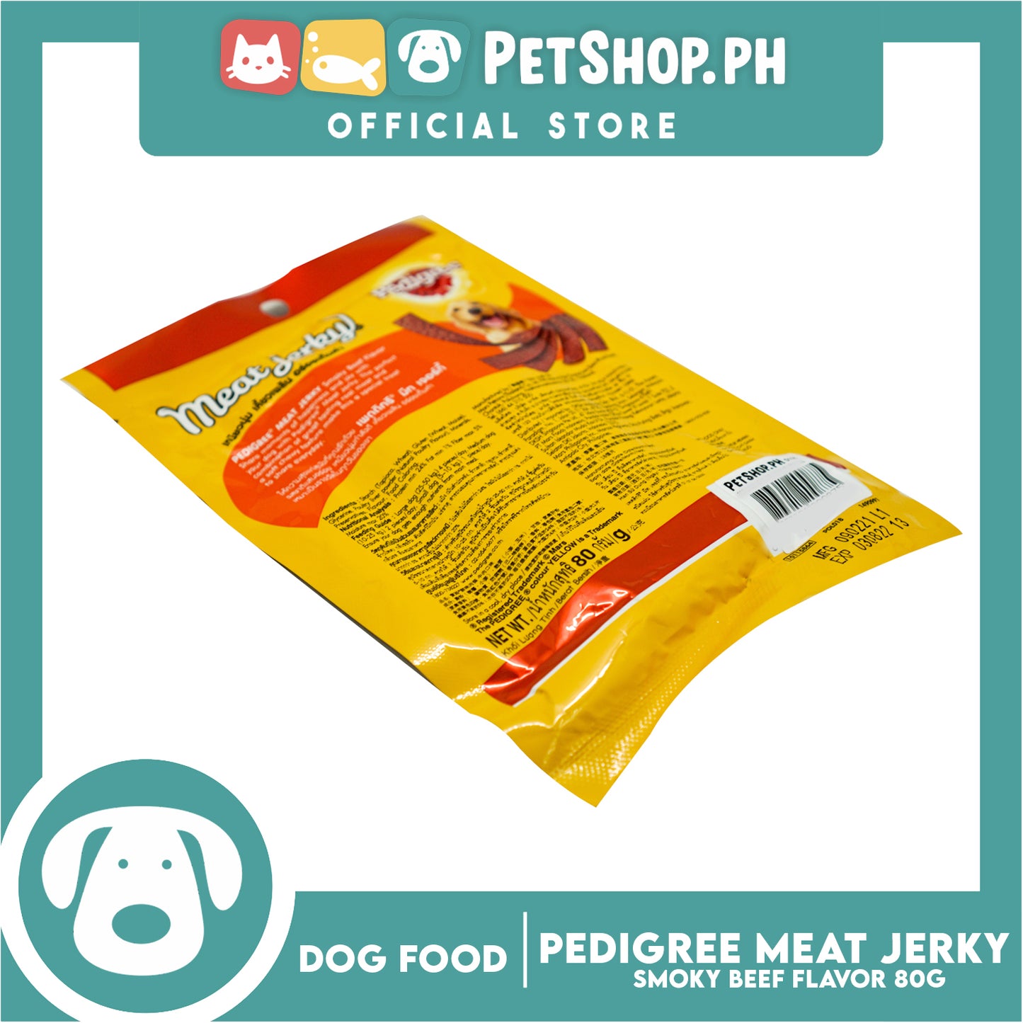 Pedigree Meat Jerky Smokey Beef Flavor 80g Dog Treats, Soft Chew