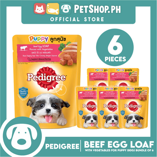 6pcs Pedigree Puppy Beef Egg Loaf Flavor With Vegetables 80g Puppy Pouch Wet Food