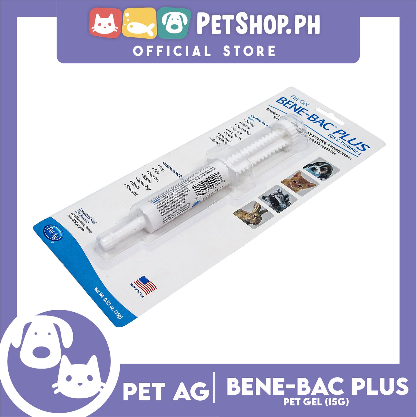 Pet Ag Pet Gel Bene-Bac Plus FOS and Probiotics 15g
