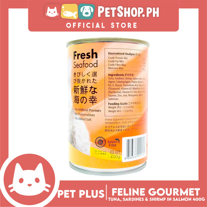Pet Plus Feline Gourmet 400g (Tuna, Sardines And Shrimp In Salmon Jelly Flavor) Canned Cat Food