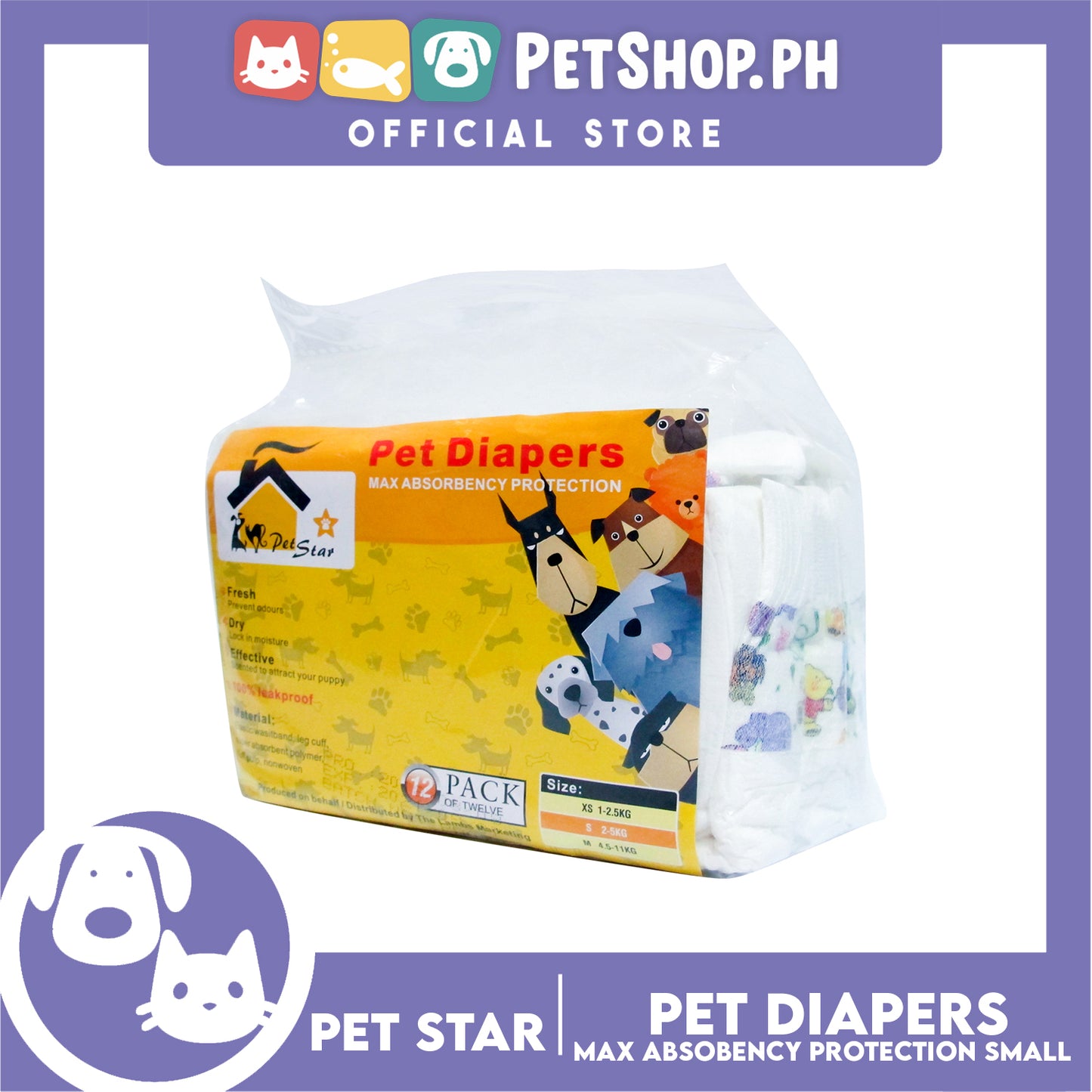 Pet Star Diapers 12 Pack Small