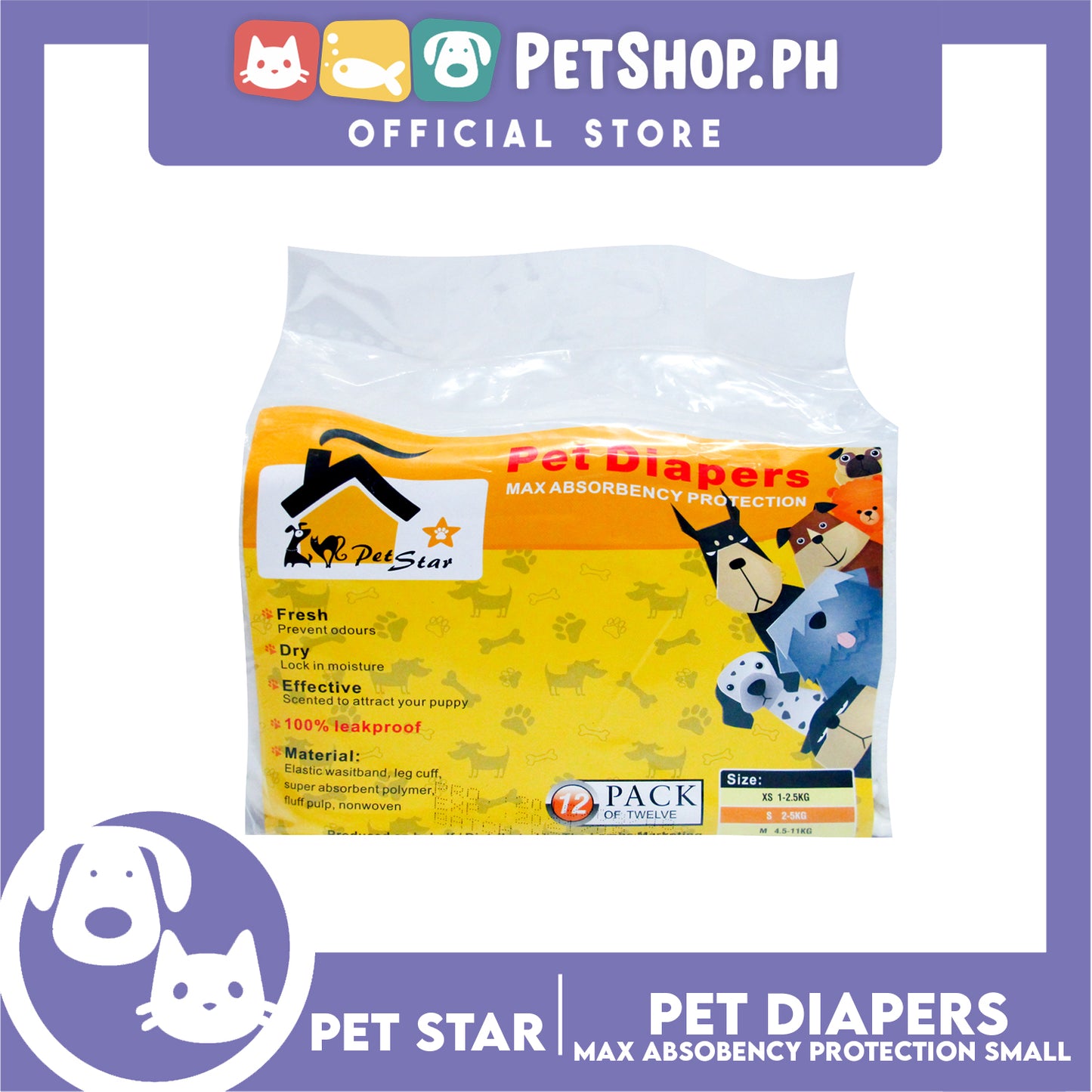 Pet Star Diapers 12 Pack Small