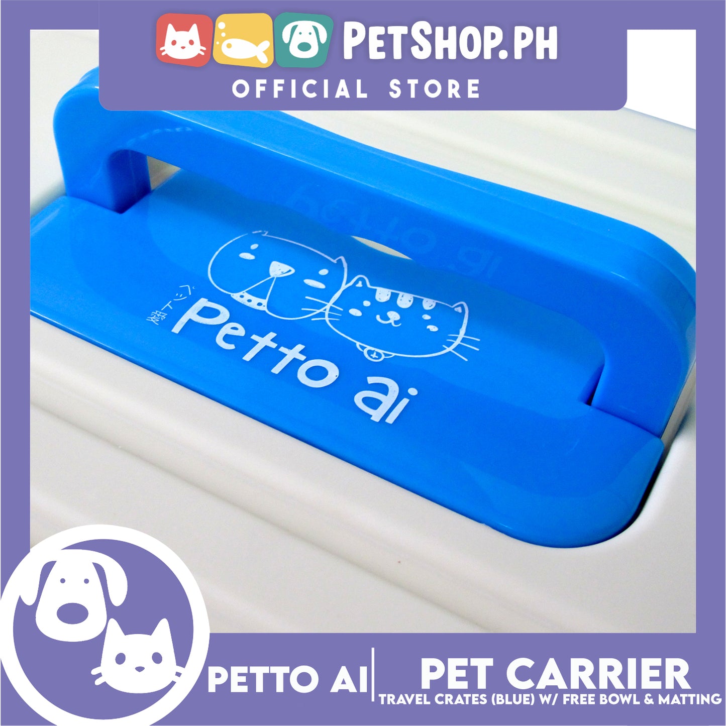 Petto Ai Dog Pet Carrier Crate (Blue) Pet Travel Carrier Animal Box