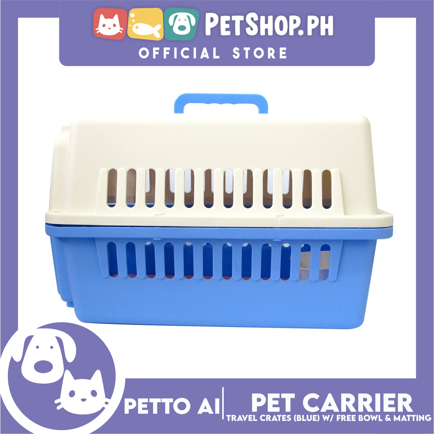 Petto Ai Dog Pet Carrier Crate (Blue) Pet Travel Carrier Animal Box
