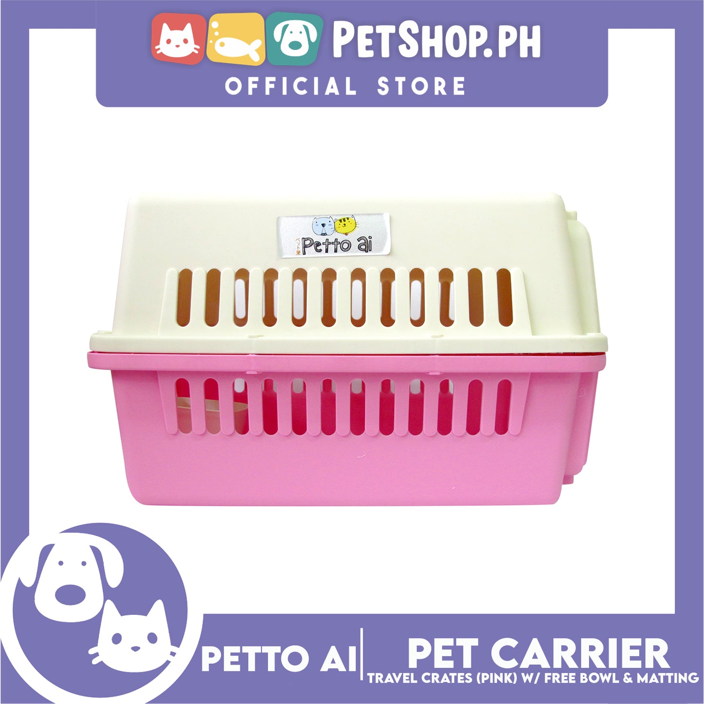 Petto Ai Dog Pet Carrier Crate (Pink) Pet Travel Carrier Animal Box