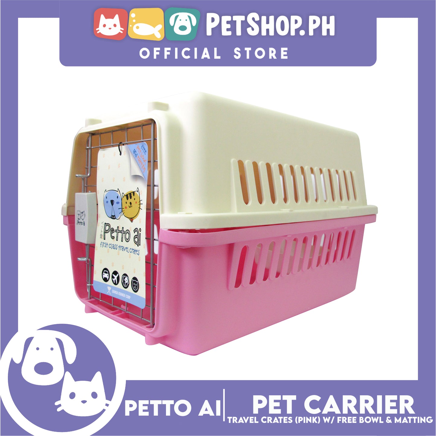 Petto Ai Dog Pet Carrier Crate (Pink) Pet Travel Carrier Animal Box