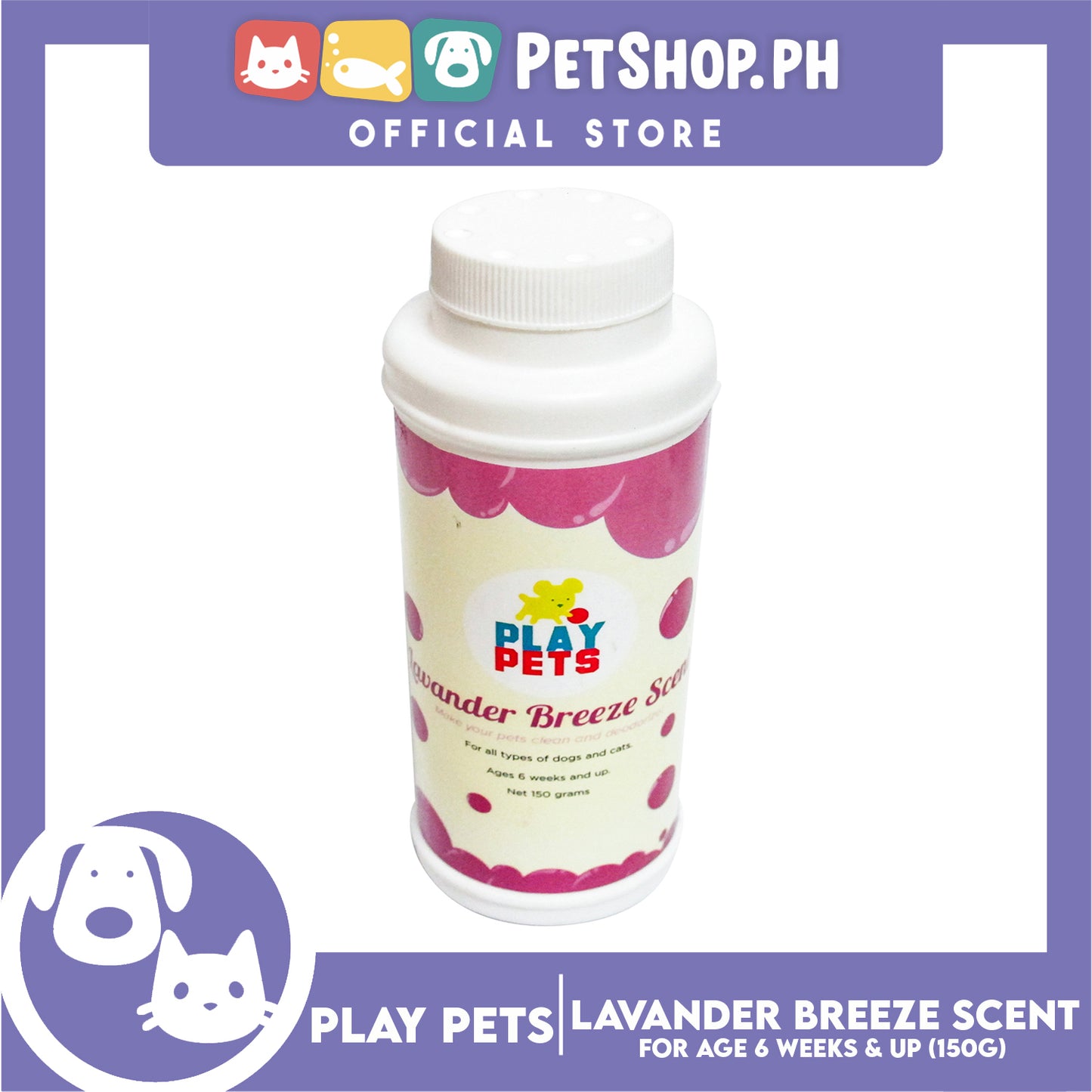 Play Pets Dry Shampoo 150g (Lavender Breeze Scent) For All Types Of Dogs And Cats