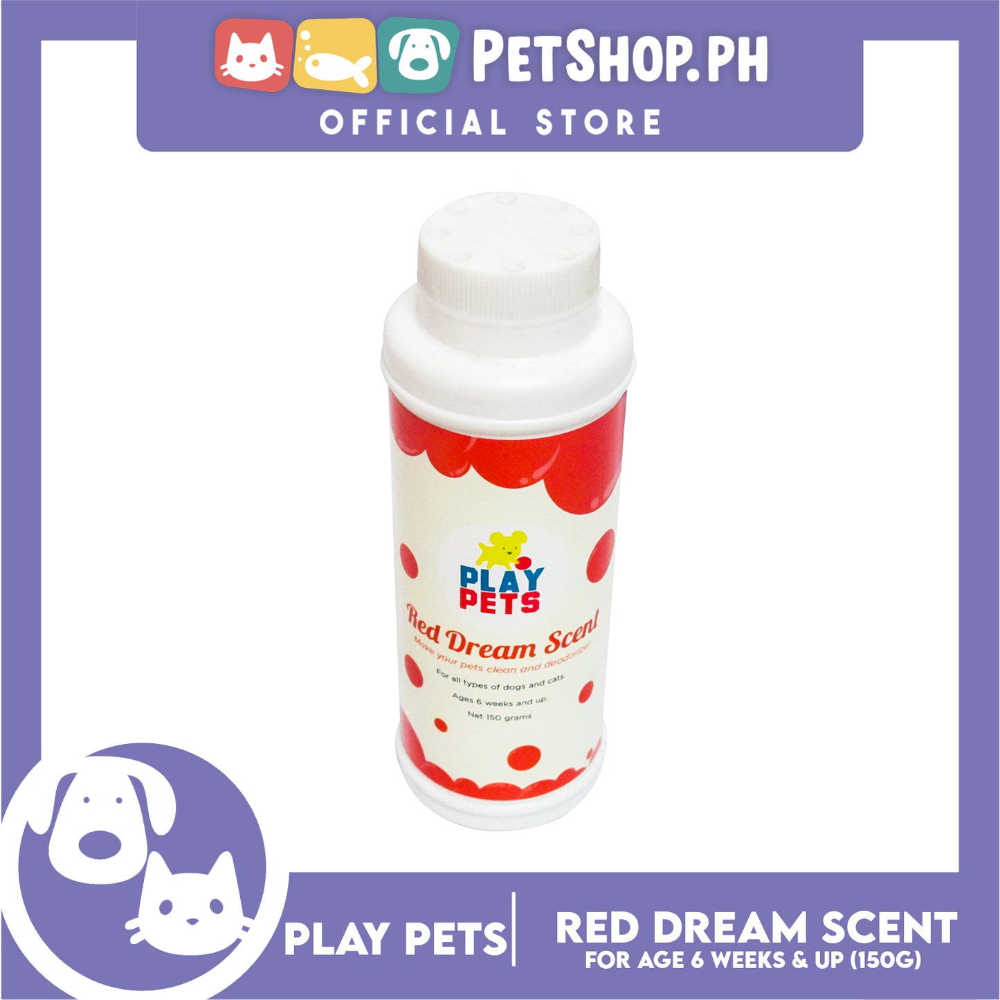 Play Pets Dry Shampoo 150g (Red Dream Scent) For All Types Of Dogs And Cats