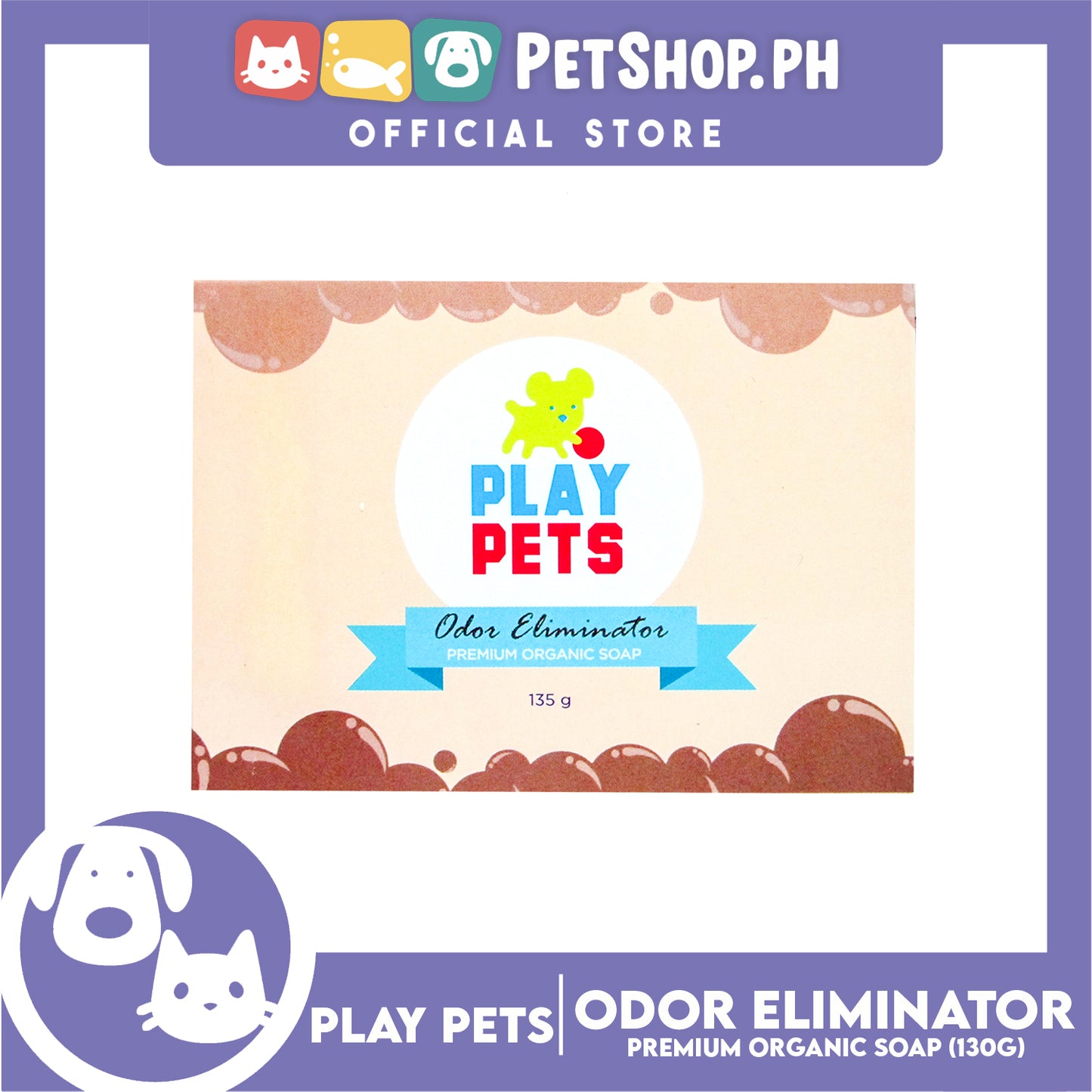 Play Pets Premium Organic Soap 135g (Odor Eliminator) Dog Soap