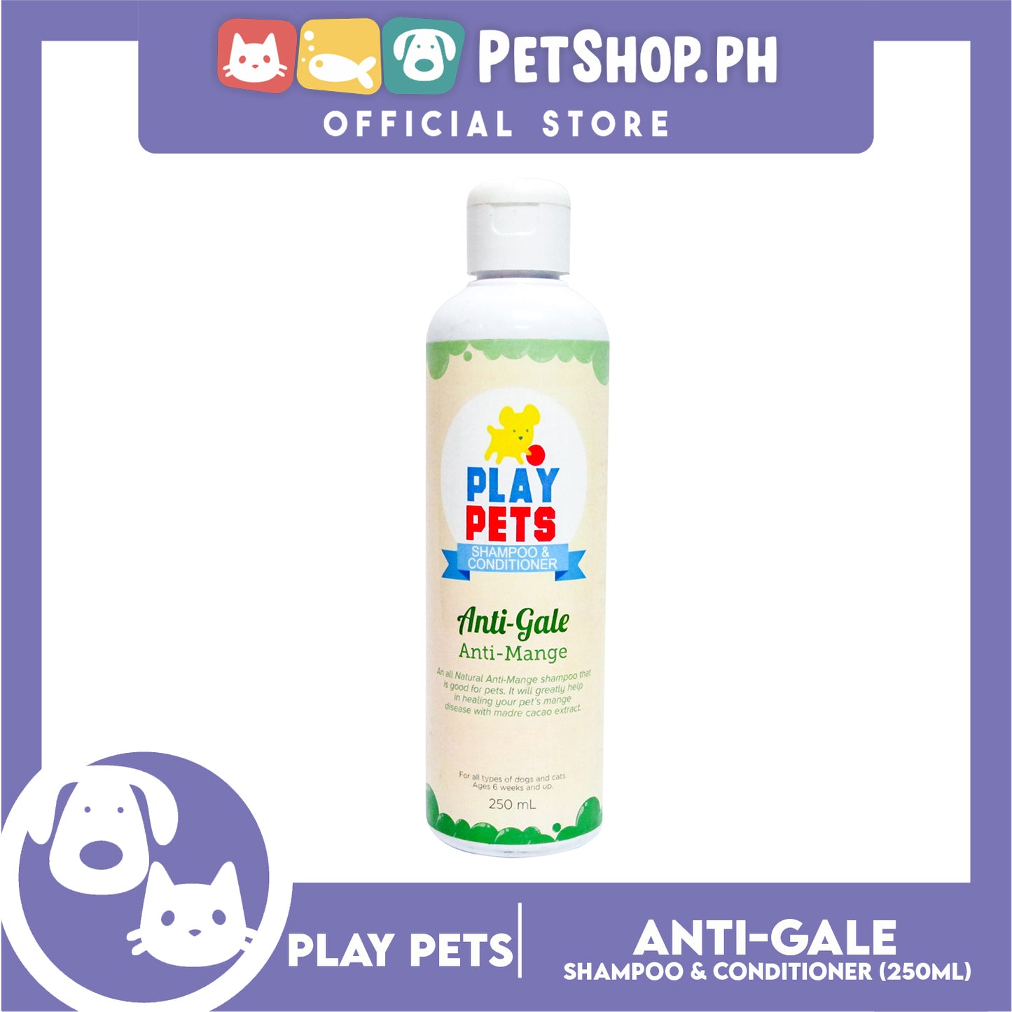 Play Pets Shampoo and Conditioner 250ml For All Types Of Dogs And Cats (Anti-Mange) Buy One Get One!