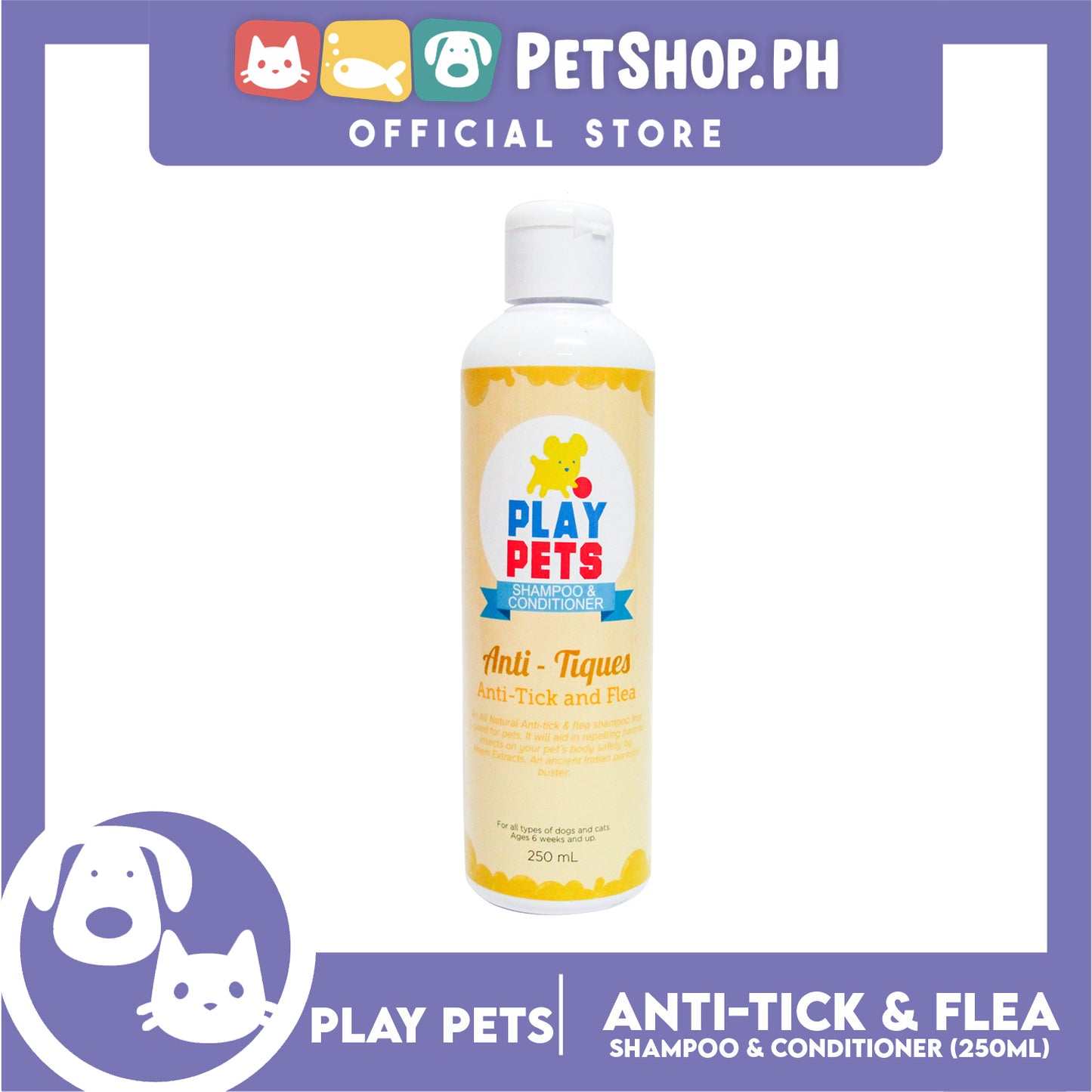 Play Pets Shampoo Anti-Tick and Flea 250mL