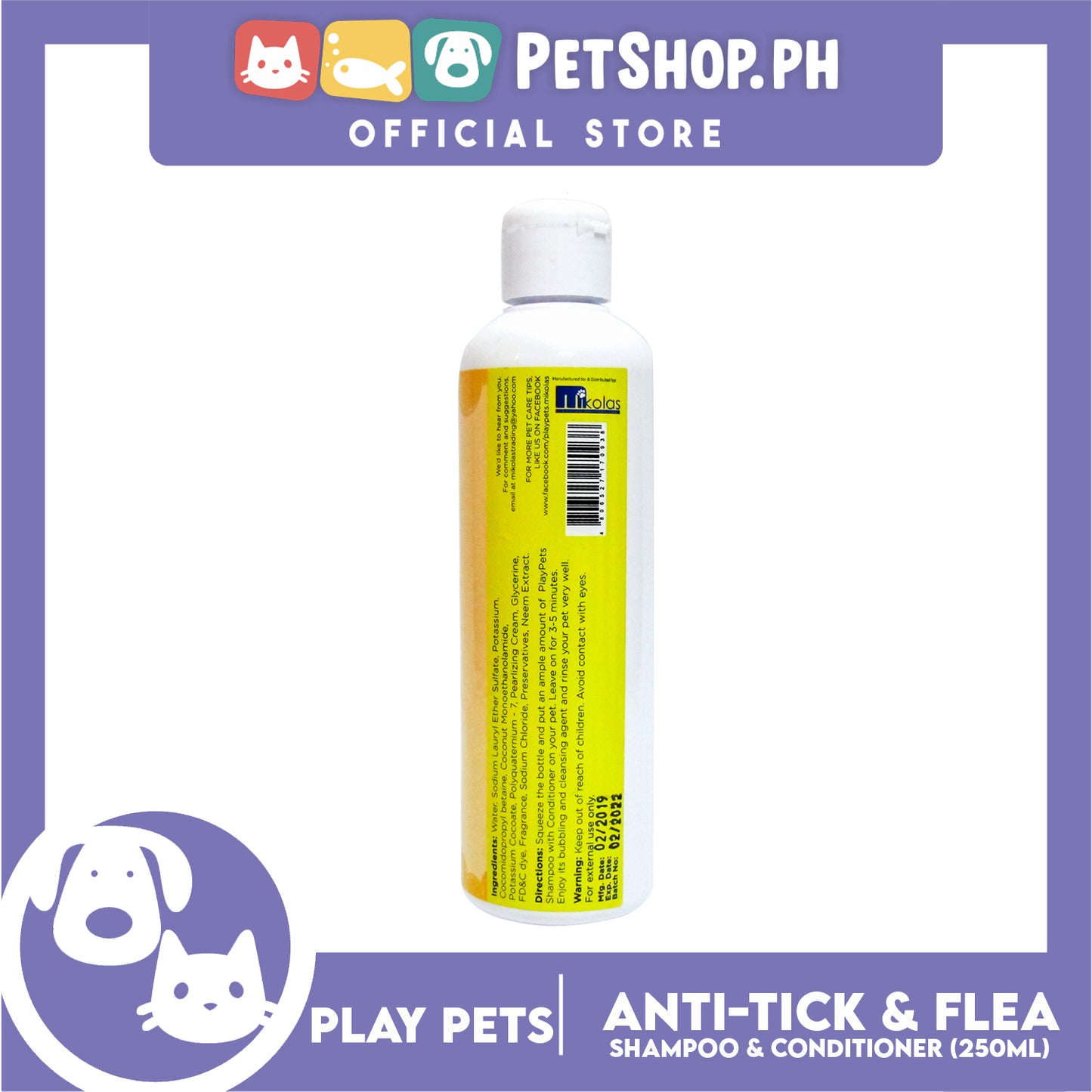 Play Pets Shampoo Anti-Tick and Flea 250mL