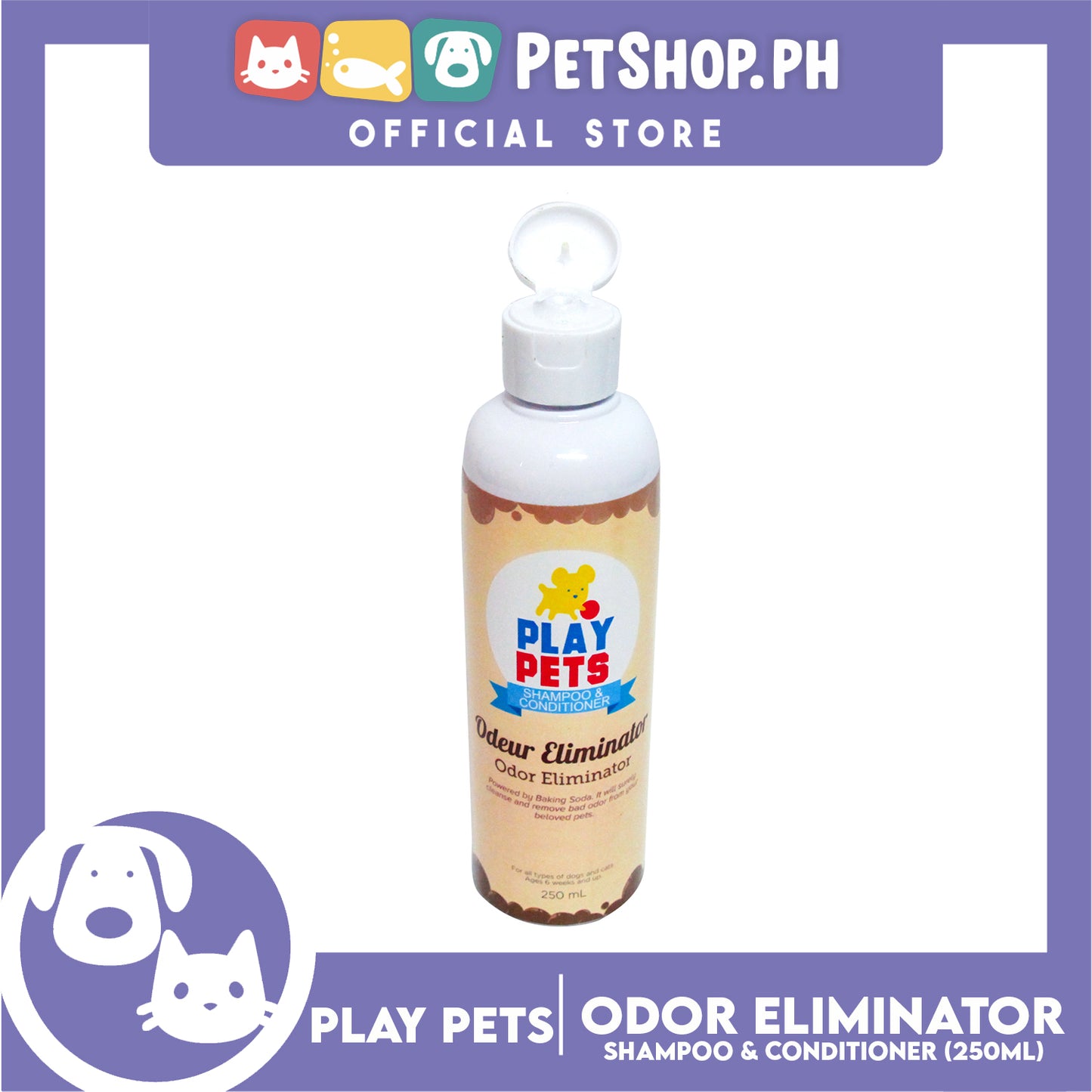 Play Pets Shampoo Odor Eliminator 250mL