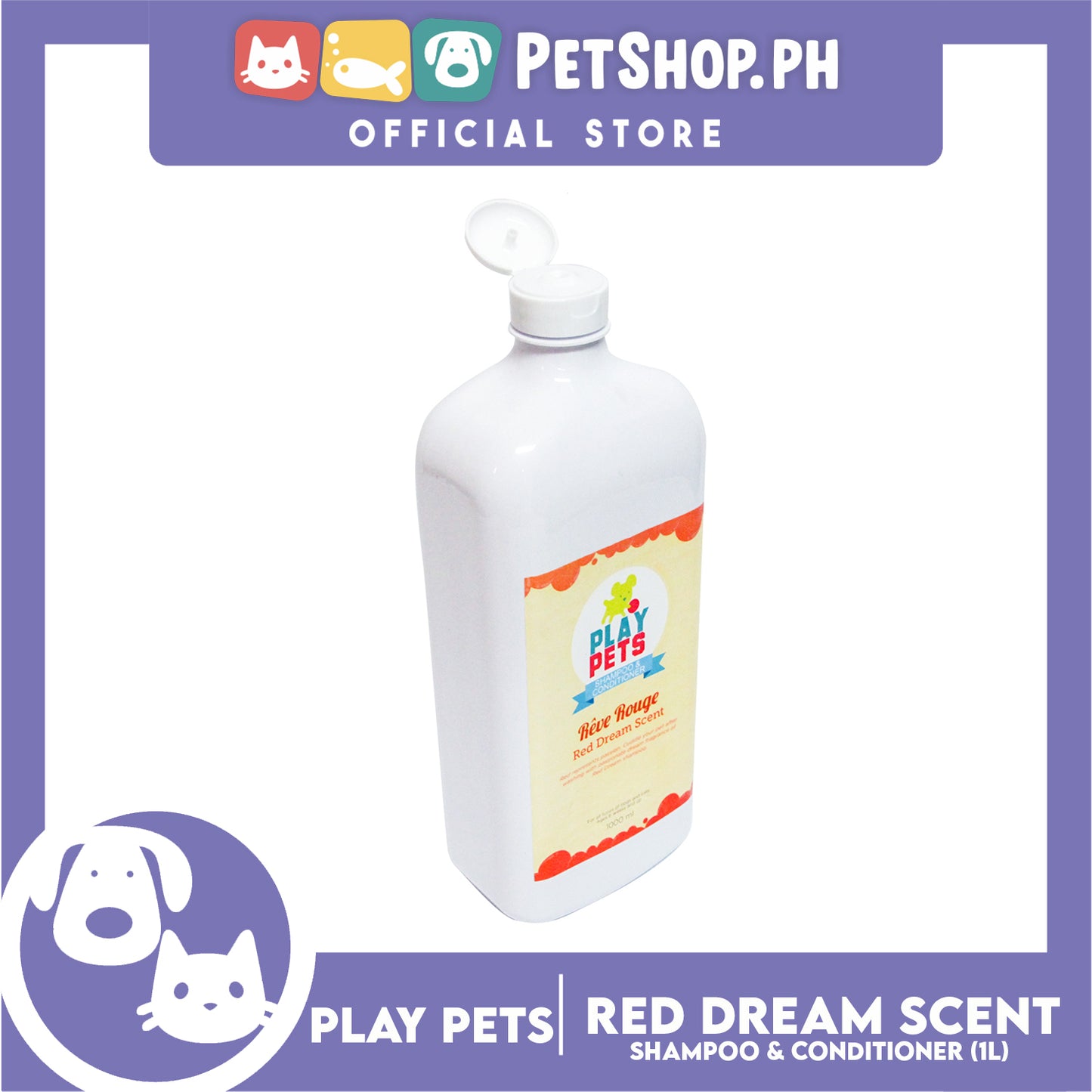 Play Pets Shampoo and Conditioner 1000ml (Red Dream Scent) For All Types Of Dogs And Cats