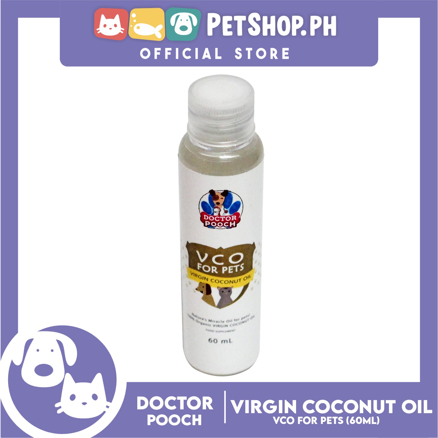 Play Pets Doctor Pooch VCO for Pets Virgin Coconut Oil 60ml Pet Food Supplement