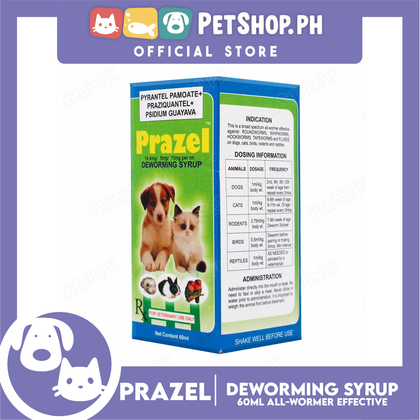 Prazel Pet Deworming Syrup 60ml For Dog And Cat Small Animals