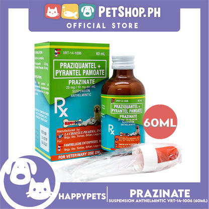 Happy Pets Prazinate Praziquantel + Pyrantel Pamoate Suspension Anthelmintic VRT-14-1006 60ml
