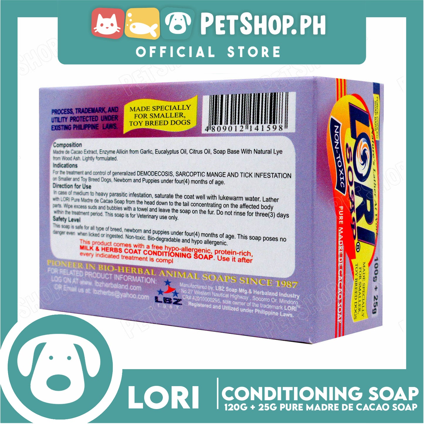 Nature's Lather At Work Lori Soap Non-Toxic 100g (Pure Madre De Cacao Soap) Dog Soap, Dog Grooming