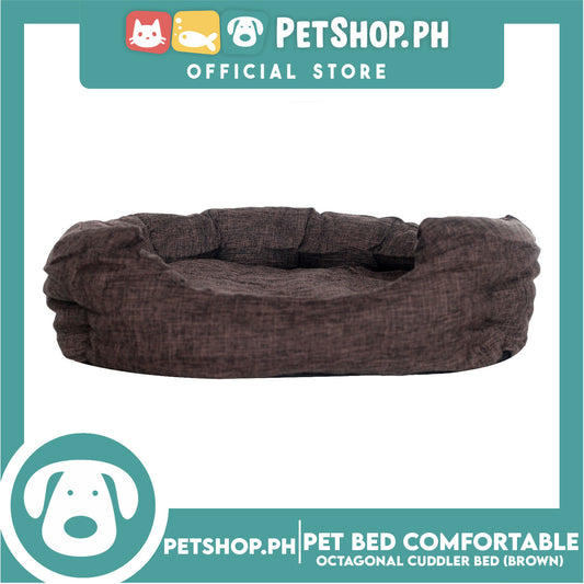 Pet Bed Comfortable Octagonal Cuddler Dog Bed 55x47x18cm Medium for Dogs & Cats (Brown)