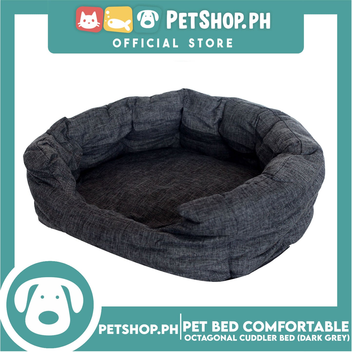 Pet Bed Comfortable Octagonal Cuddler Dog Bed 55x47x18cm Medium for Dogs & Cats (Dark Gray)